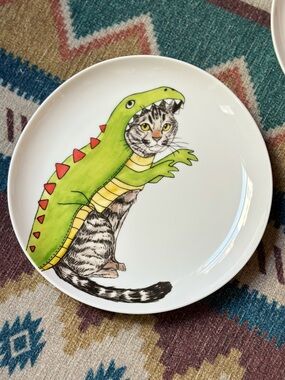 West Elm x Rachel Kozlowski Salad Plate - Dino Halloween Costume Cat 🐈 🦖 🎃